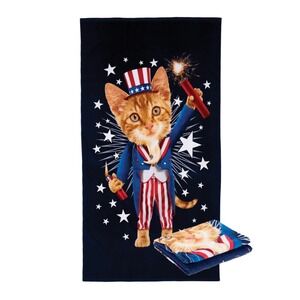 Spirit of America Cotton Blend Firework Cat Patriotic Quick Dry Beach Towel/ New